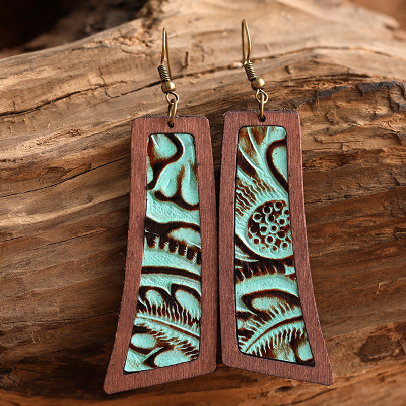Wholesale Genuine Leather Vintage Embossed Earrings